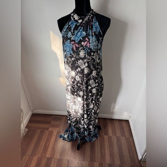 mai soli Dresses & Skirts - Mai Soli Mock Neck Floral Maxi Dress Made in USA Side Slit Key Hole Closer Sm